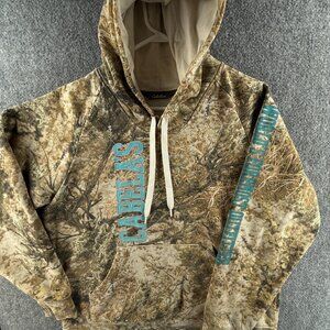 Cabelas Camo Hoodie Women Camouflage Blue Embroidered Logo Medium Fleece Hunting